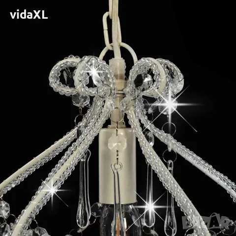 vidaXL Полилей с кристали, бял, кръгъл, E14, снимка 4 - Полилеи - 56146470