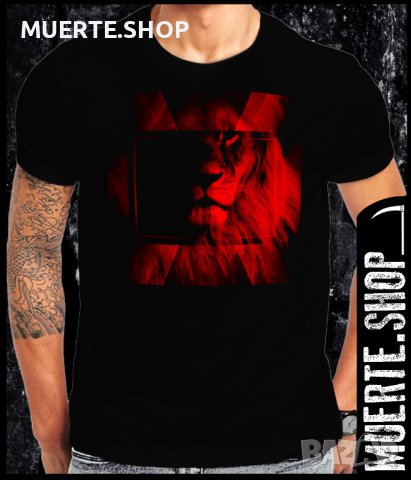 Черна тениска с щампа RED LIGHT LION, снимка 1