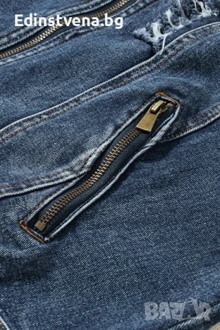 Дамско дънково яке в тъмносин цвят, с контрастна сива подплата, снимка 7 - Якета - 50791545