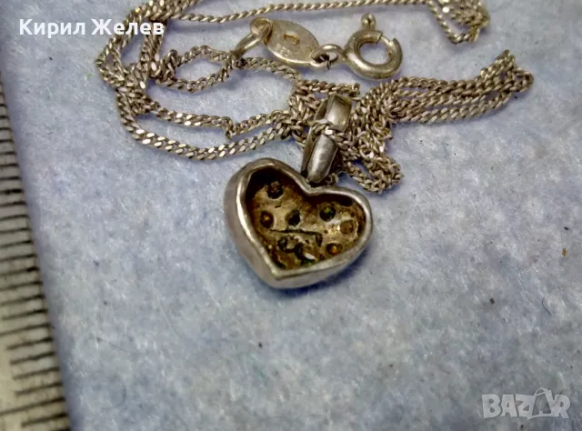 ФИНО МАРКОВО СРЕБЪРНО КОЛИЕ СРЕБРО 925 с ЕМАЙЛИРАНА СРЕБЪРНА ВИСУЛКА СЪРЧИЦЕ със СИНИ ЦИРКОНИ 38802, снимка 4 - Колиета, медальони, синджири - 49704287