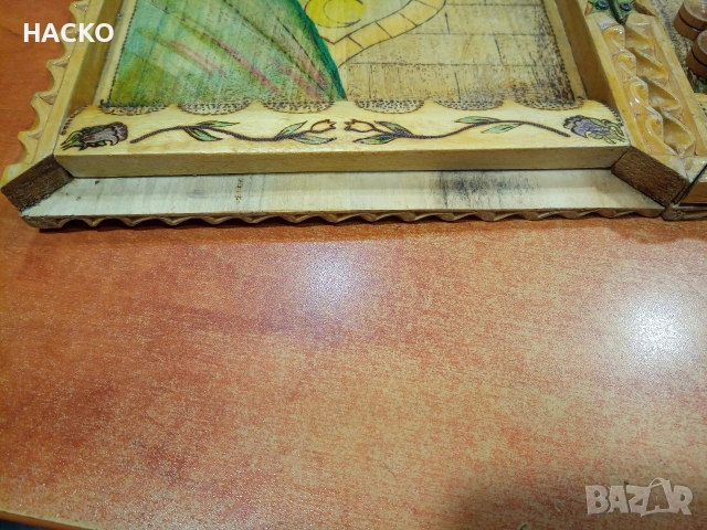 Уникално Ръчно Изработена Табла и Шах с Финни Дърворезби и Рисунки на Ориенталски Мотиви, снимка 5 - Други спортове - 53738259