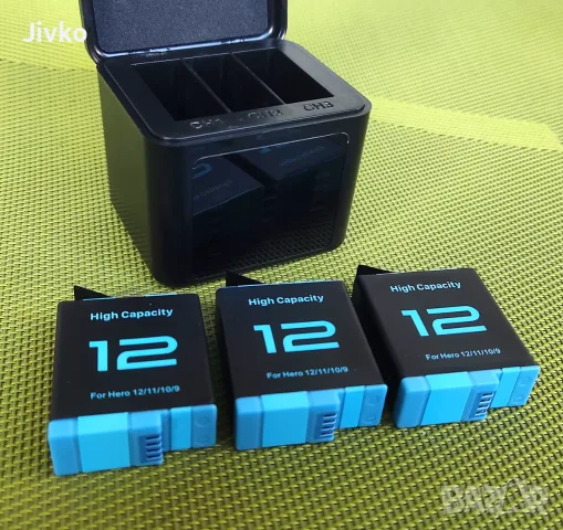 3 бр. батерии и тройно зарядно за GoPro Hero 9,10,11,12, снимка 2 - Батерии, зарядни - 55983892