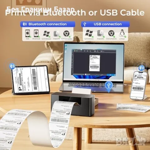 Нов Bluetooth Термален Принтер 4x6 за Етикети Amazon eBay Etsy бизнес, снимка 2 - Принтери, копири, скенери - 50288474