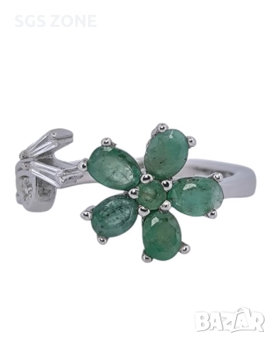 Сребърен пръстен с естествен син сапфир, многоцветен изумруд, снимка 7 - Пръстени - 52278484