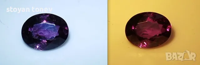Рядък, изключително красив гранат с променлив цвят 1.30кт.! Сертифициран! Нов!, снимка 2 - Други - 50437860