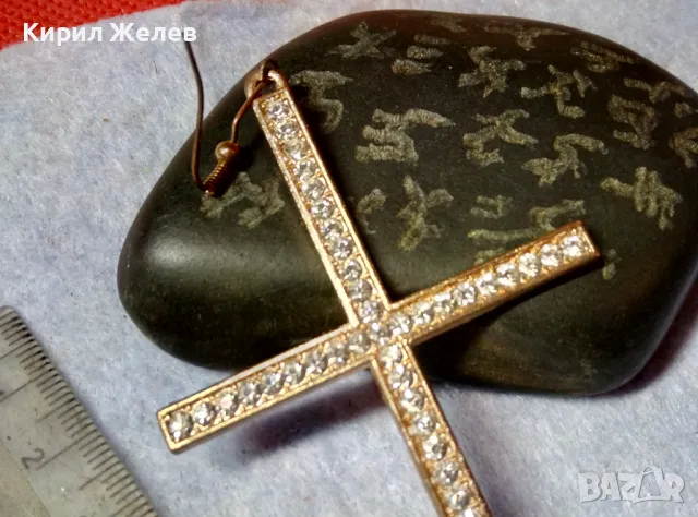 ГОЛЯМА ЗЛАТИСТА ВИНТИДЖ АРТ СТИЛ КРЪСТОВИДНА ОБЕЦА с ФАСЕТИРАНИ КРИСТАЛИ 48826, снимка 7 - Обеци - 48828284