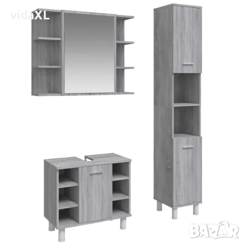 vidaXL 3-osainen Kylpyhuoneen kaappisarja harmaa Sonoma tekninen puu（SKU: 3187607）