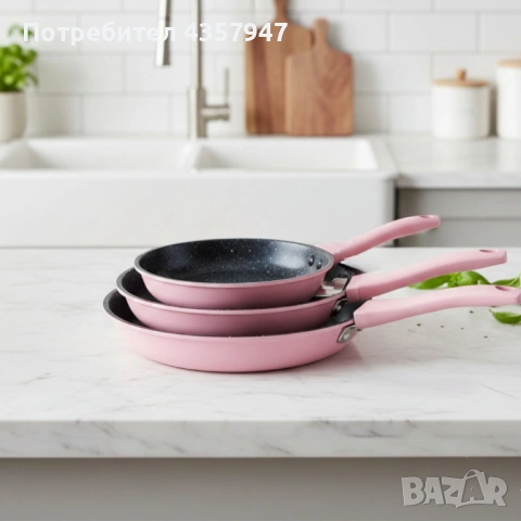 🍳 Комплект тигани Cheffinger с мраморно покритие – 3 части, черен цвят, снимка 4 - Други - 53155823