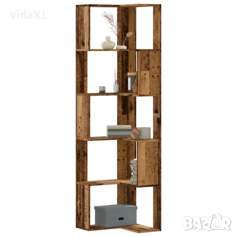 vidaXL Ъглова етажерка 5 нива старо дърво 50x50x179 см инженерно дърво, снимка 2 - Етажерки - 56148183