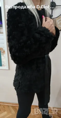 пухено палто с коланче в кръста S/M, снимка 5 - Палта, манта - 47601826