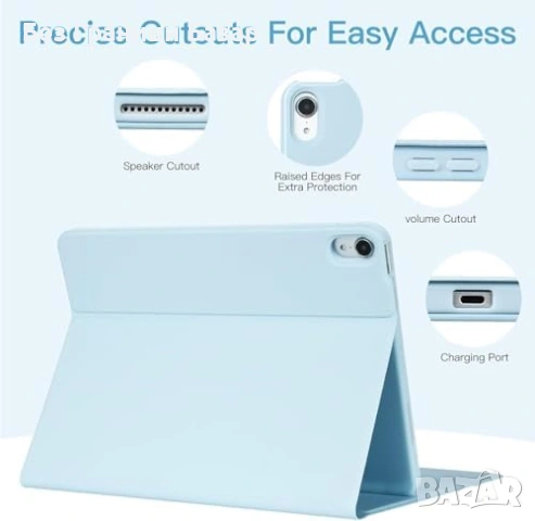 Нов iPad 11th Gen 2025/10th Gen 2022 Калъф + BT клавиатура тъчпад син, снимка 5 - Друга електроника - 53694544