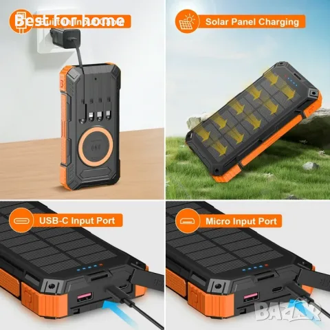 SOLPOWBEN 49800mAh Соларно зарядно за iPhone/Android, 22.5W бързо зареждаща се соларна батерия, снимка 6 - Външни батерии - 55847424