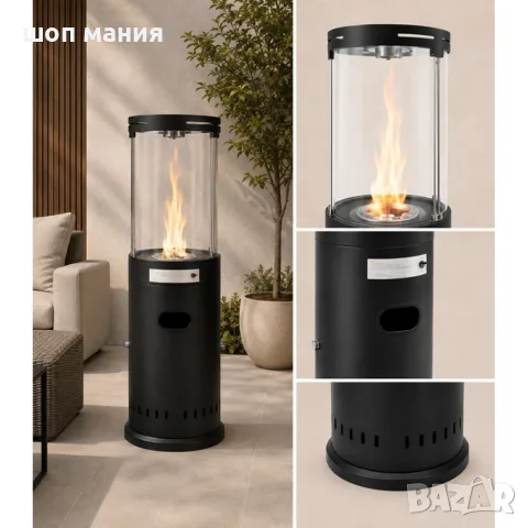 Газов градински отоплител 11 kW със стъклен цилиндър и декоративен пламък, снимка 4 - Отоплителни печки - 56010108