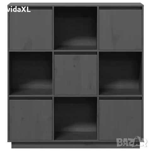 vidaXL Висок шкаф, сив, 110,5x35x117 см, борово дърво масив, снимка 6 - Бюфети - 56147932