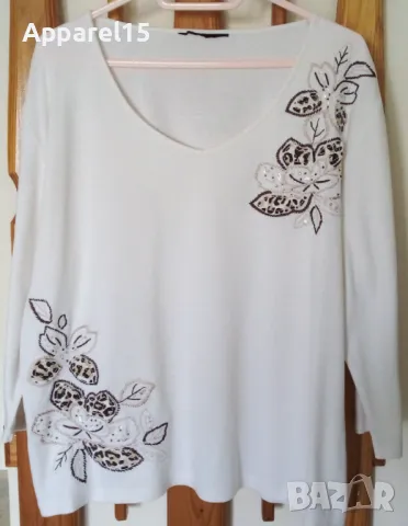 Американска бяла памучна блуза с красива бродерия, XL