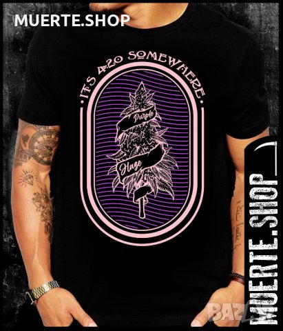 Черна тениска с щампа 420 PURPLE HAZE