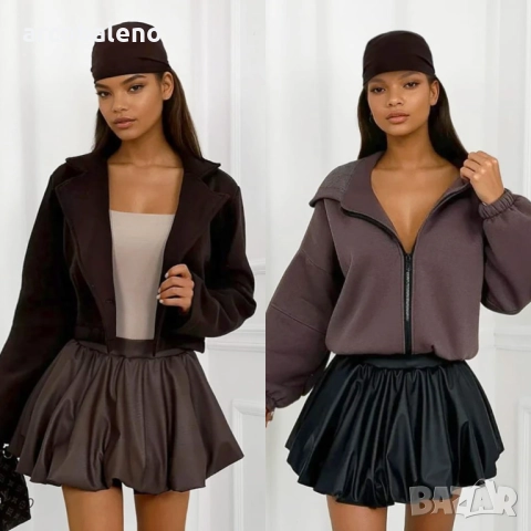 Дамска мини пола от еко кожа с вградени къси панталони, 2цвята 