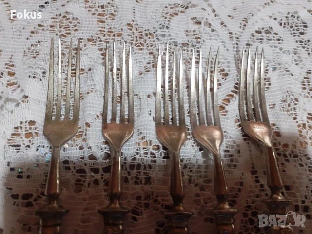 Стари антикварни посребрени вилици 5 + 1, снимка 4 - Антикварни и старинни предмети - 53697952