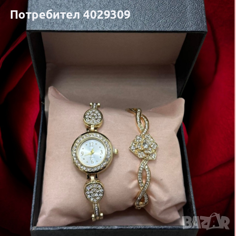 Елегантен комплект часовник и гривна с камъни цирконии, снимка 1 - Бижутерийни комплекти - 44749938