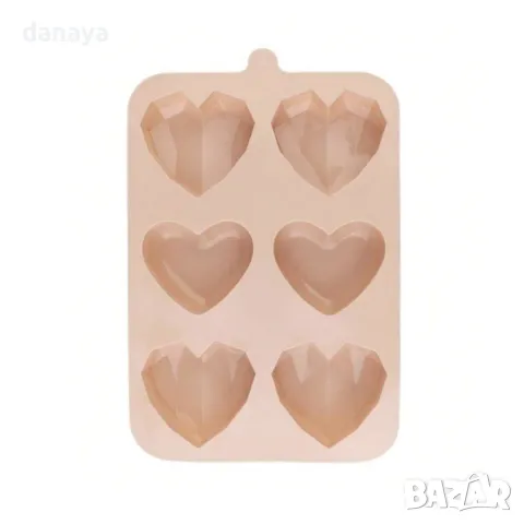 5477 Силиконова форма за мъфини Диамантени сърца, 6 гнезда, снимка 4 - Форми - 48113894