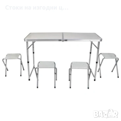 Комплект сгъваема алуминиева маса с 4 стола – идеален за къмпинг, двор и почивка, снимка 2 - Градински мебели, декорация  - 53241101