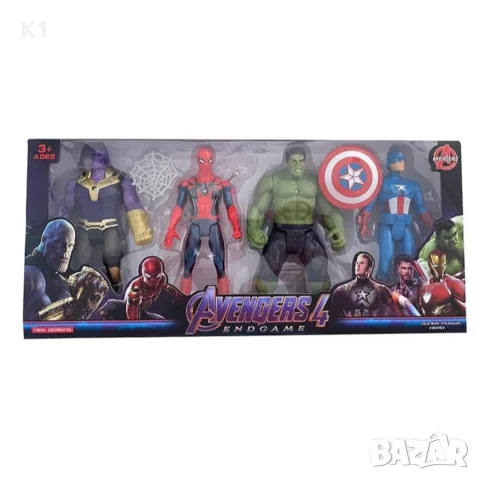 Комплект 4 Светещи фигурки Avengers, Хълк/Спайдърмен/Капитан Америка Отмъстителите фигури