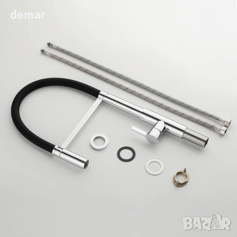 Смесител за кухненска мивка с издърпващ се разпръсквач, еднолостов, хром, снимка 8 - Смесители - 53427477