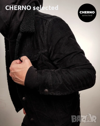 Мъжко черно кадифено яке с шерпа подплата LEVI’S PREMIUM Type III Corduroy Sherpa Trucker Jacket – L, снимка 2 - Якета - 53623574