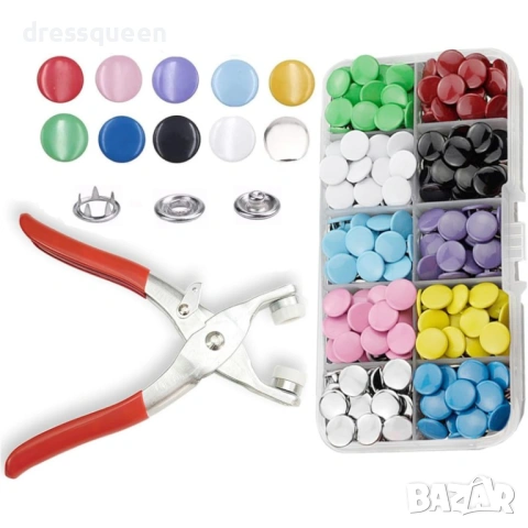 4877 Комплект за ремонт и декорация: Неръждаеми тик-так копчета с професионални клещи, снимка 6 - Други стоки за дома - 53623822