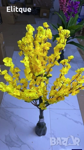 Декоративно изкуствено цвете с жълти цветове, 100см