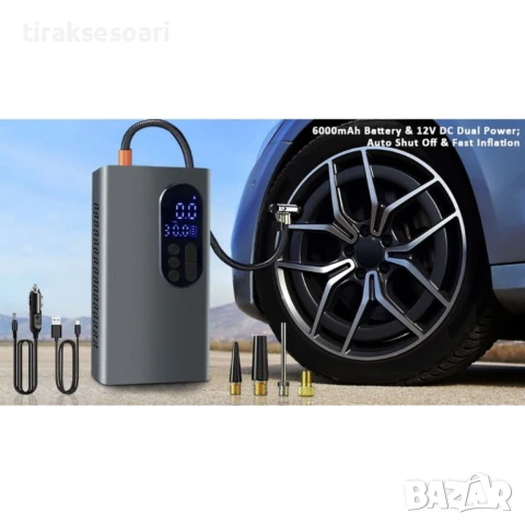 НОВ МОДЕЛ Мощен Безжичен преносим компресор 150 PSI, 6000mAh батерия, снимка 2 - Аксесоари и консумативи - 50998056