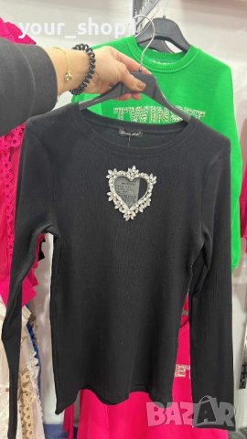 Дамски блузи 5 цвята сърце кристали рипс  , снимка 4 - Блузи с дълъг ръкав и пуловери - 42722167
