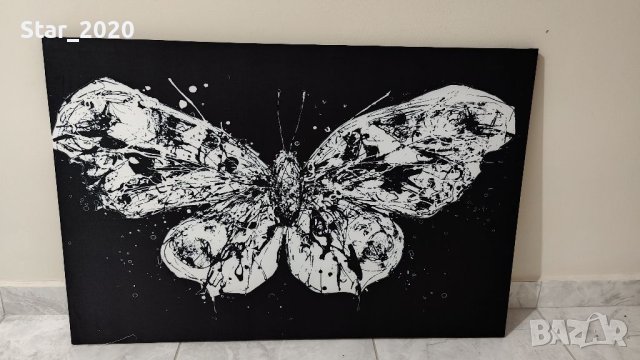 Светеща картина с LED осветление - пеперуда черно-бяла 