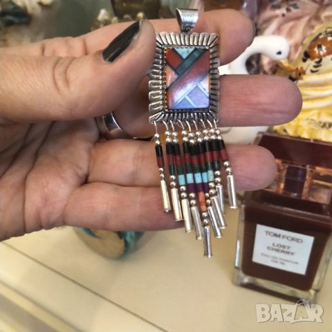 Навахо сребърен медальон ръчна изработка , снимка 2 - Колиета, медальони, синджири - 41808487