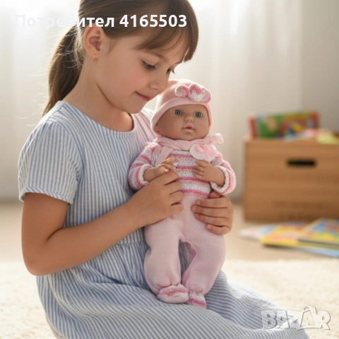 Кукла бебе с пълен комплект – Шише, пижама, легълце и аксесоари - 42 см - НА БЪЛГАРСКИ, снимка 4 - Кукли - 52673270