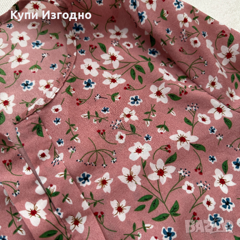 Стилна дамска копринена блуза риза без копчета, цвят пепел от рози с цветя, снимка 2 - Ризи - 44710605