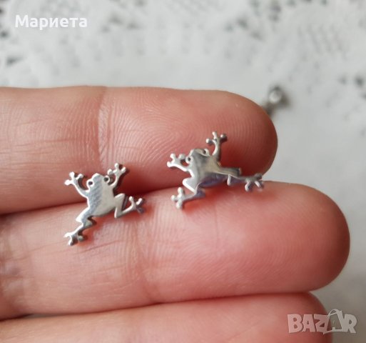 Малки обеци жаби Сладки обеци с жаби Стоманени Обеци Бижута , снимка 1