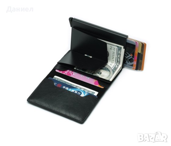 Кожен портфейл със защита за кредитни карти от алуминий с RFID защита, снимка 6 - Портфейли, портмонета - 41470523