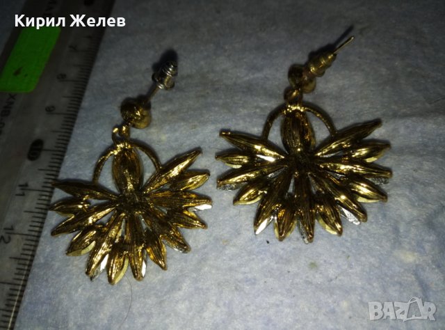 ЧИФТ СТАРИ ВИНТИДЖ АРТ ПОЗЛАТЕНИ КРИСТАЛИ ФЛОРАЛНИ ОБЕЦИ 28531, снимка 3 - Обеци - 42056043