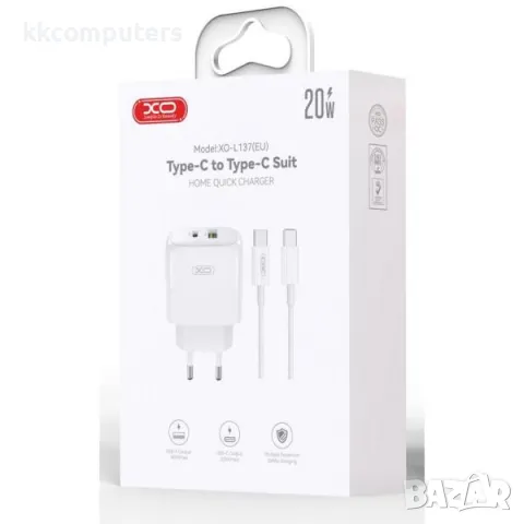 Зарядно/Адаптер 220V / XO-L137 PD 20W, USB 18W / + Type-C - Type-C Кабел / Бял / Баркод : 456413, снимка 2 - Оригинални зарядни - 47730396