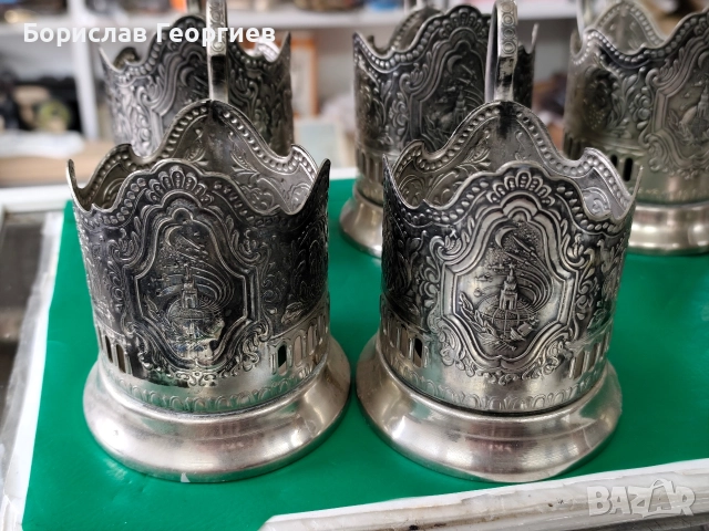 Комплект от шест броя руски посребрени подстакани, снимка 2 - Антикварни и старинни предмети - 52563014