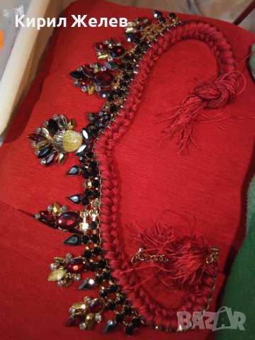 СТАРА ПОЗЛАТЕНА ЕТНОГРАФСКИ СТИЛ ОГЪРЛИЦА с ЦВЕТНИ ФАСЕТИРАНИ КРИСТАЛИ - НЯКОИ ЛИПСВАТ! 34717, снимка 18 - Колиета, медальони, синджири - 39188780