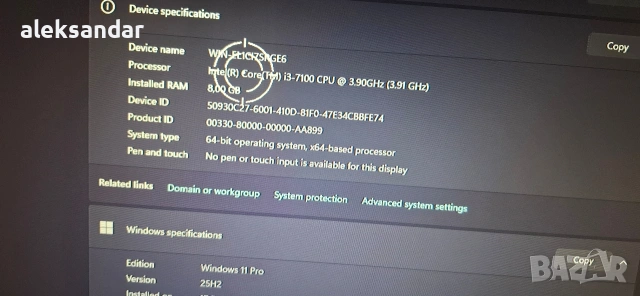 Dell Vostro 3268 Intel Core i3.7100.8GB ram DDR4.HDD 1TB., снимка 4 - Работни компютри - 53868994