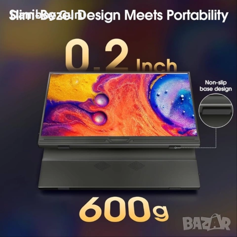 Преносим монитор, 15.6 инча 1080P FHD IPS втори екран за лаптоп с USB-C и Mini HDMI, грижа за очите,, снимка 5 - Монитори - 53401856