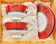 Костен порцелан - червен комплекти за чай и кафе за съдомиялна 