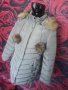 Бежово-сиво дебело зимно яке с естествен пух качулка и топчета ХЛ, снимка 5