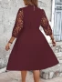 Рокля с дантела, Миди рокля, Рокля бордо, Елегантна рокля, снимка 2