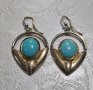 Vintage сребърни обеци с тюркоази и позлата , снимка 2