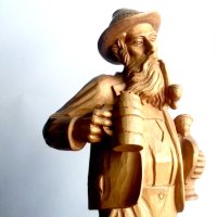 Стара голяма дървена фигура на ловец с лула и халба бира, снимка 8 - Антикварни и старинни предмети - 42060036