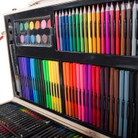 Креативен комплект за рисуване с 180 части в елегантен дървен куфар, снимка 15 - Рисуване и оцветяване - 41900383
